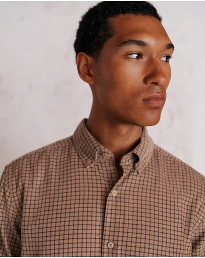 Trenery - Regular Fit Cord Check Shirt in Camel