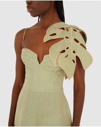 Farm Rio - Striped Monstera Leaf Sleeveless Dress