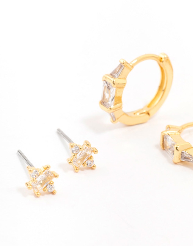 Lovisa - Gold Plated Brass Boho Baguette Earring 3-Pack