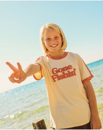 Skwosh - Gone Fishin Kids Boxy Ringer Tee in Off White