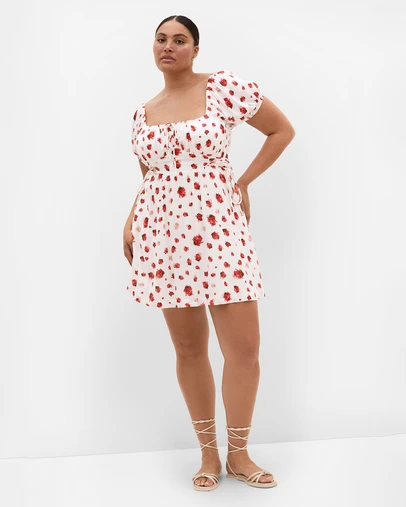 City Chic - Plus size Anna Rose Print Mini Dress - ivory