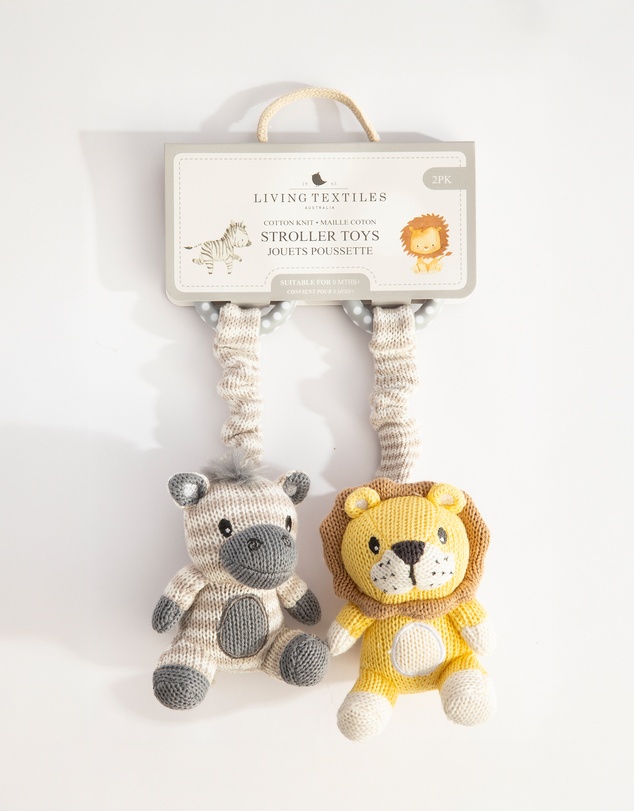 Living Textiles - 2 Pack Stroller Toys - Zebra & Lion
