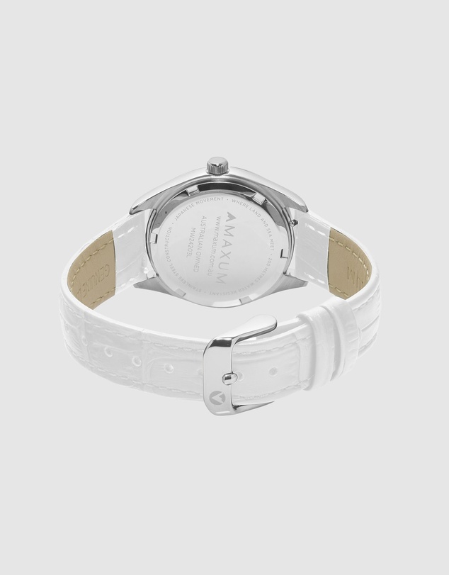 Maxum - Sydney - White Dial, Silver Tone Case & White Leather Band