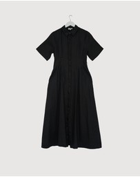 Revibe - Repaired AERE Orien Tuck Waist Linen Shirt Dress - AU 10