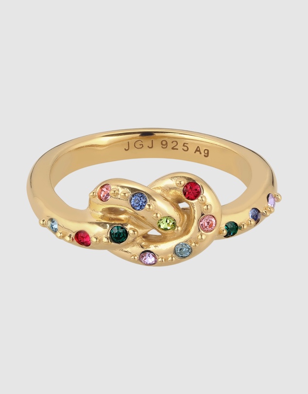 Elli Jewelry - Ring Crystal Curl Symbol 925 Sterling Silver Gold-Plated