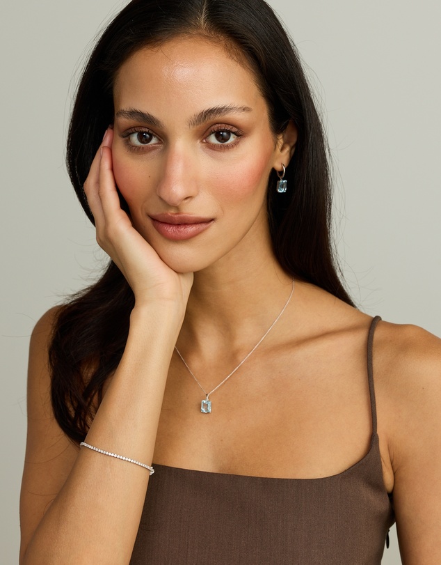Michael Hill - Emerald Cut Sky Blue Topaz Pendant with Chain in Sterling Silver
