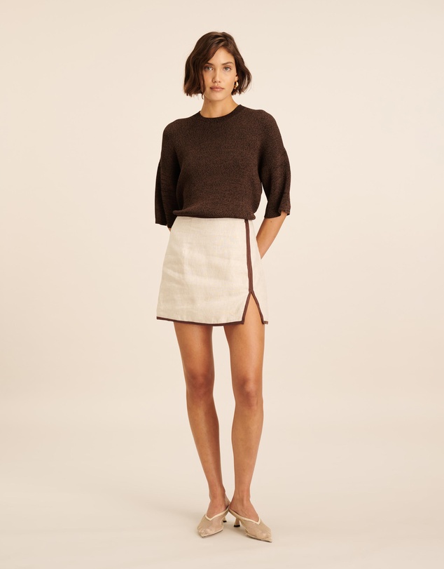 AERE - Linen Contrast Bind Mini Skirt