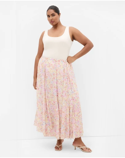 City Chic - Plus size Vintage Ditsy Print Skirt - lemon