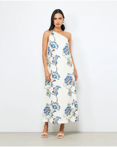 AERE - Lea Linen One Shoulder Midi Dress