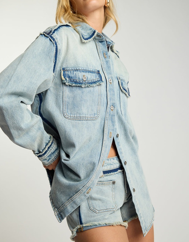ONE TEASPOON - Split Party Everyday Denim Shirt - Split Party Contrast Blue