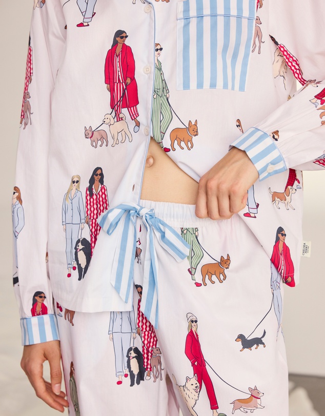 Chelsea Peers - Organic Cotton Ladies Walking Dogs Long Pyjama Set