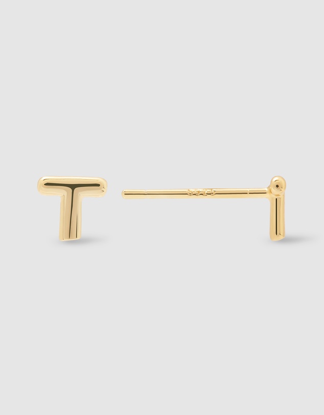 Wanderlust + Co - Alphabet Bubble Gold Stud Earrings - Letter T