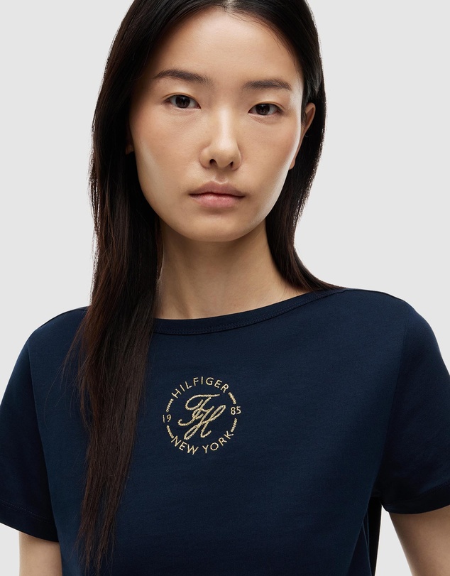 Tommy Hilfiger - Metallic Logo Embroidery Boat Neck T-Shirt
