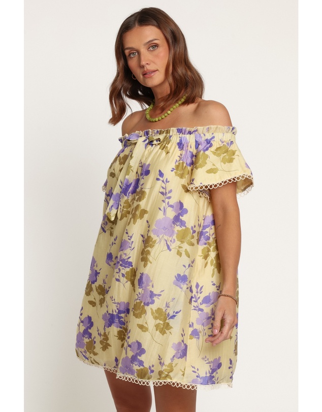 Petal & Pup - Cheya Off Shoulder Mini Dress - Green Purple Floral