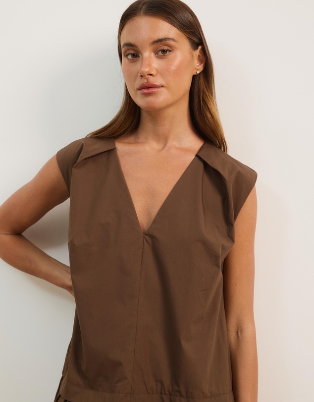 Atmos&Here - Allie Cotton Poplin V-Neck Mini Dress