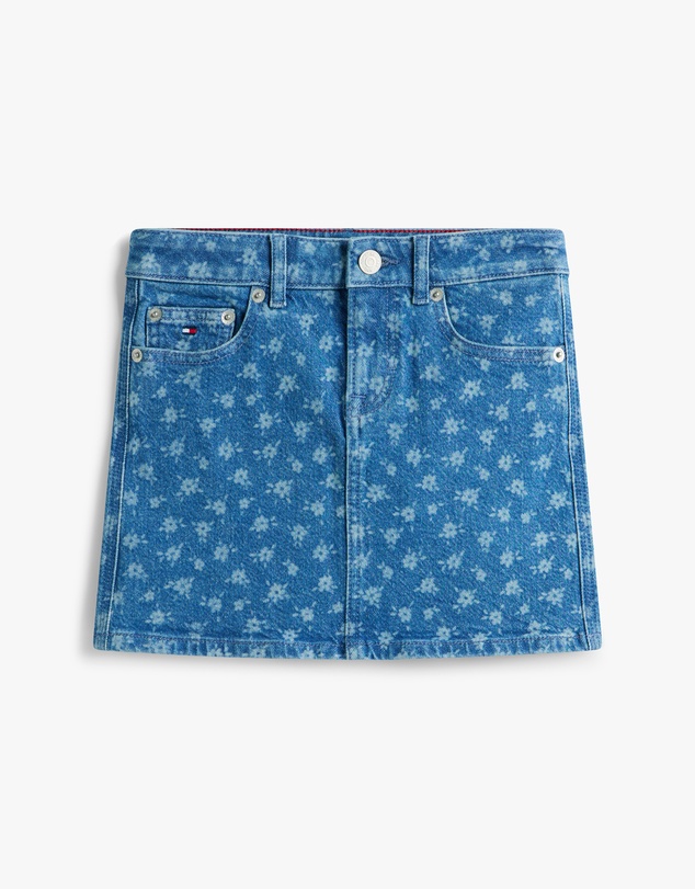 Tommy Hilfiger - Floral Print Flag Embroidery Denim Skirt - Teens