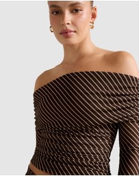 Forever New - Kaia Ruched Mesh Bardot Top
