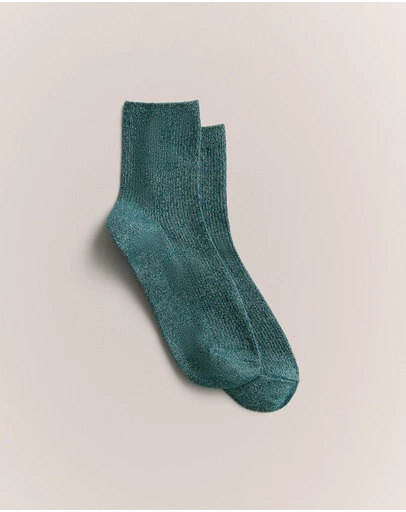 Trenery - Metallic Rib 1/4 Crew Sock in Dark Teal