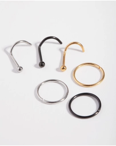 Lovisa - Simple Diamante Nose Stud 6-Pack