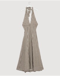 Revibe - Repaired AERE Nolana Gingham Halter Maxi Dress - AU 8