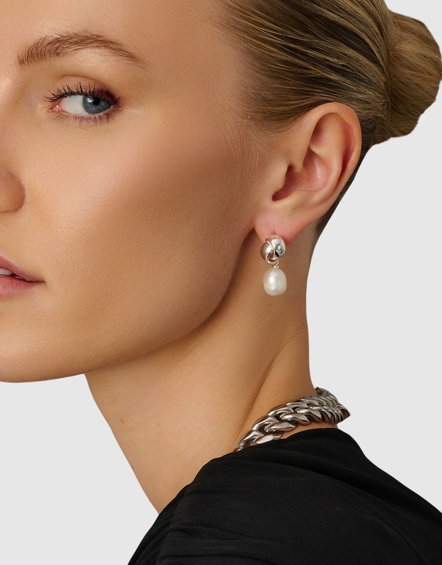 Nialaya Jewellery - Pearl Drop Earrings in Silver