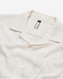 Calibre - Striped Open Knit Short Sleeve Shirt Natural