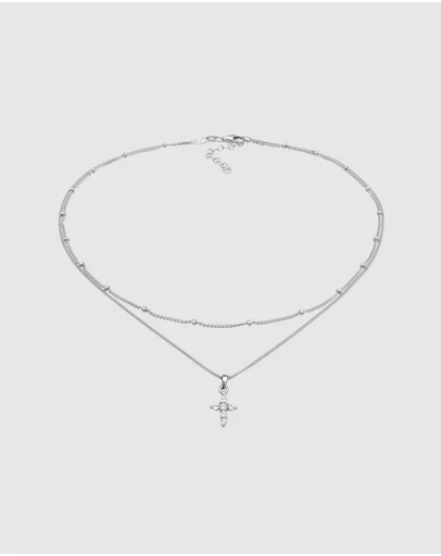 Elli Jewelry - Zirconia Cross Layer Necklace in 925 Silver