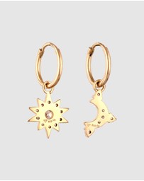 Elli Jewelry - Earrings Hoops Zirconia Moon 925 Sterling Silver Gold-Plated