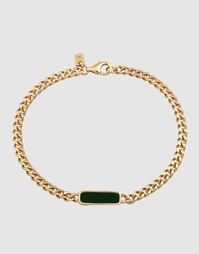 Kuzzoi - ICONIC EXCLUSIVE - Green Enamel ID Bar Bracelet in Gold-Plated 925 Silver