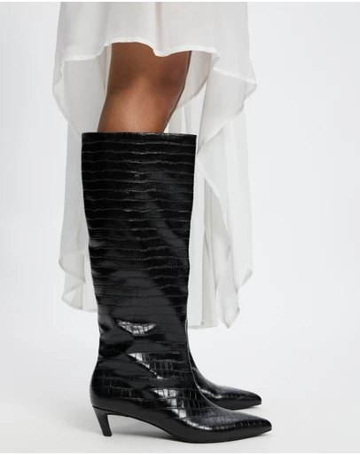 AERE - Nara Knee High Heeled Leather Boots