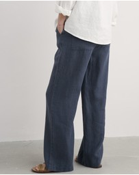 Seasalt - Seasalt Cornwall Navy Tide Flow Wide Leg Linen Trousers