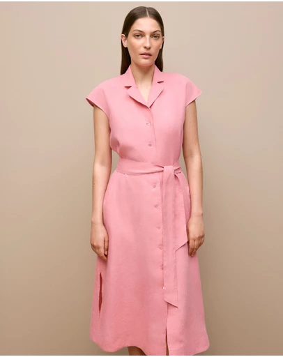 Trenery - Linen Cap Sleeve Shirt Dress in Pink Peony