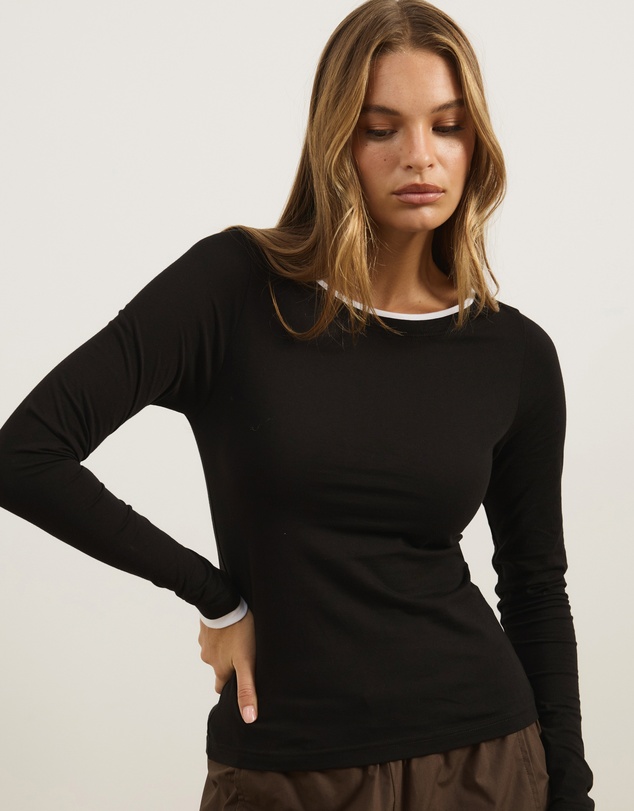Atmos&Here - Contrast Long Sleeve Organic Cotton T-Shirt