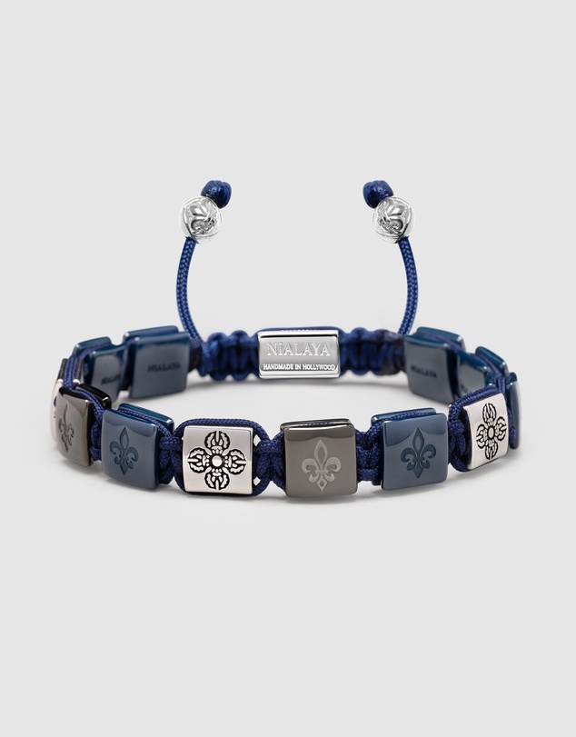 Nialaya Jewellery - Men's Ceramic Flatbead Bracelet in Blue and Silver