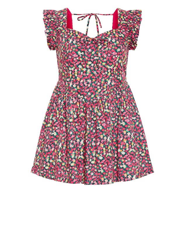 City Chic - Garden Ditsy Print Ruffle Mini Dress