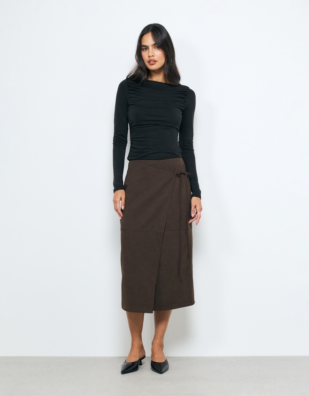 AERE - Anders Suede Look Midi Wrap Skirt