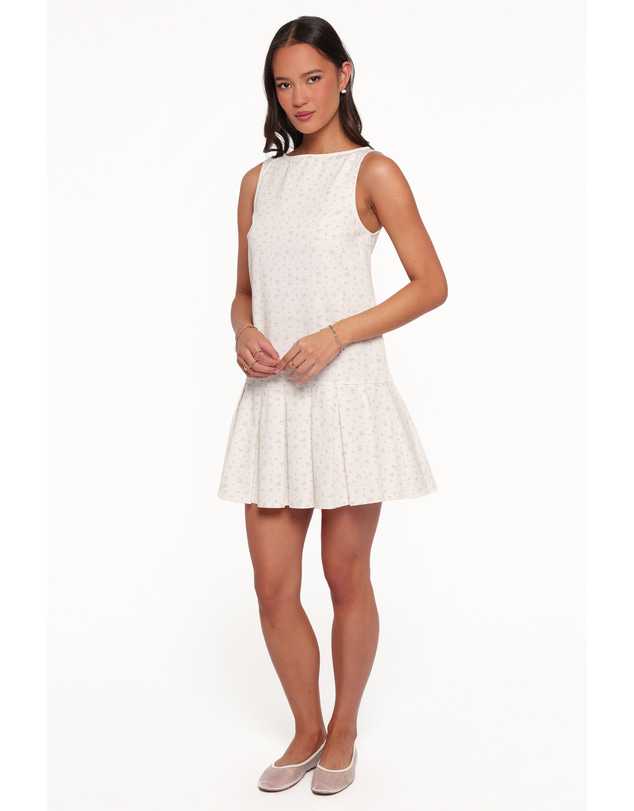 Petal & Pup - Elarina Pleated Mini Dress - White Ditsy Floral