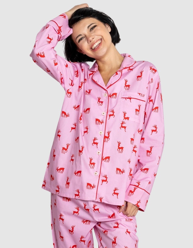 Sant And Abel - Women's Reindeer Pink Long PJ Set