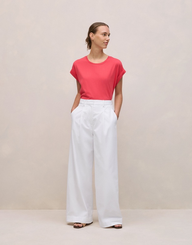 Trenery - Cotton Cuff Sleeve T-shirt in Crimson