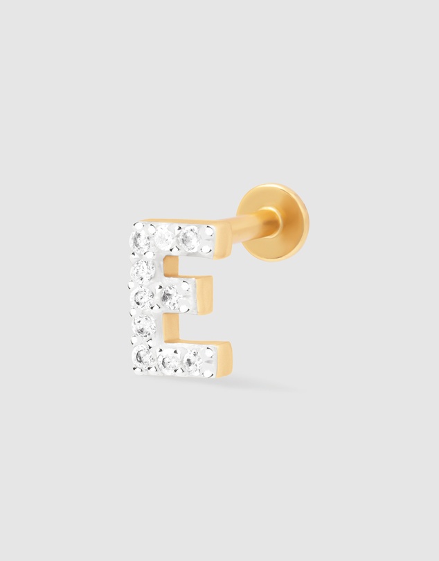 Wanderlust + Co - Alphabet Pave Gold Flat Back Earring - Letter E