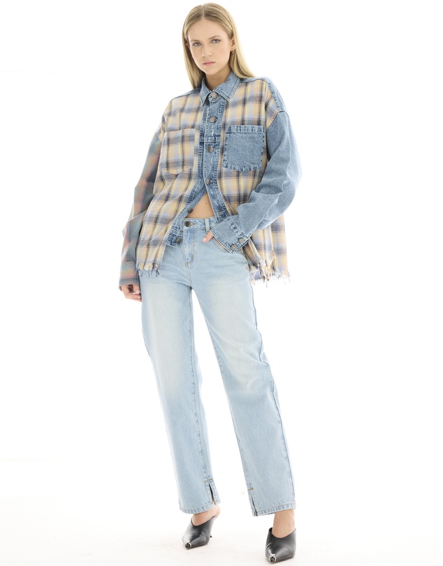 THE TALES - Denim And Check Cotton Shirt