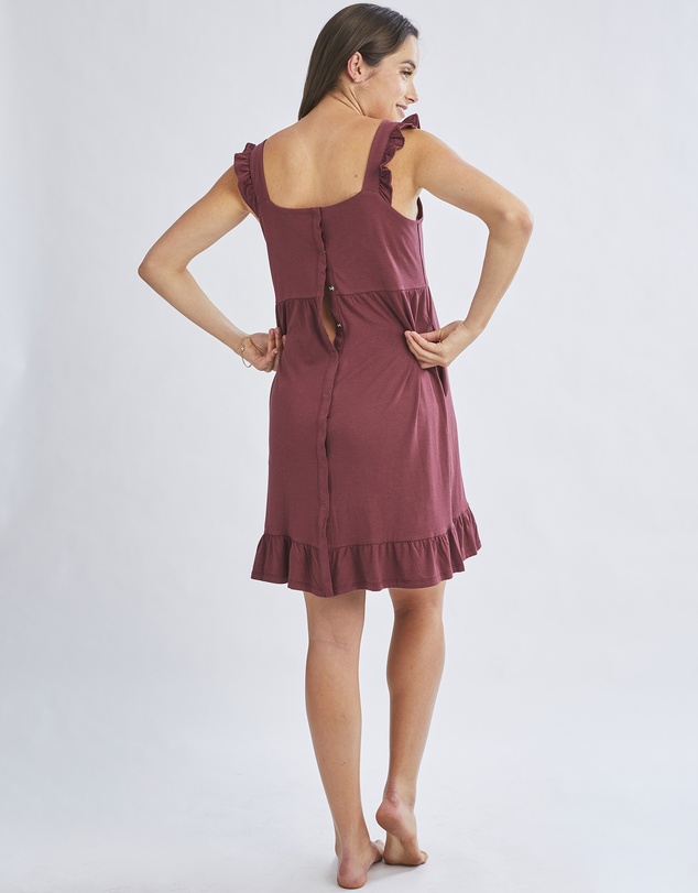 Angel Maternity - Grace Hospital Birthing Gown/Night Dress with Nursing Access - Burgundy