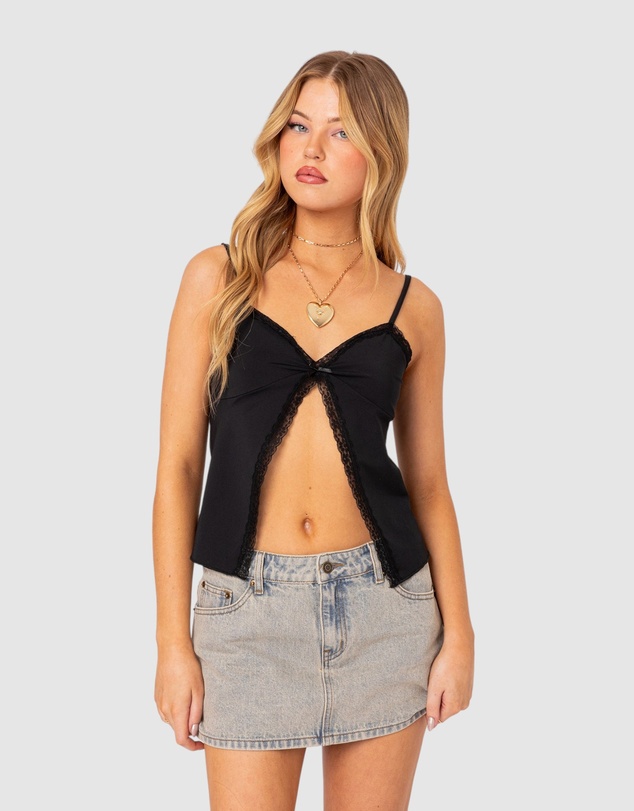 EDIKTED - Lace Trim Split Front Top