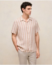 Trenery - Linen Tent Stripe Camp Shirt in Sand