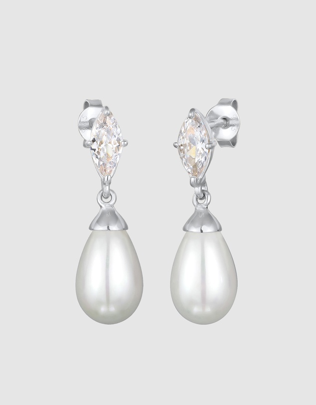 Elli Jewelry - Shell Pearl Zirconia Drop Earrings in 925 Silver