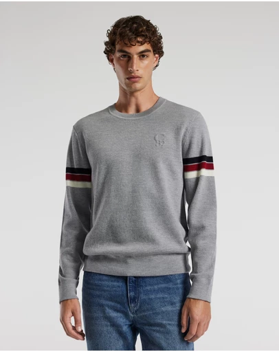 Calibre - Contrast Stripe Crew Sweater Silver