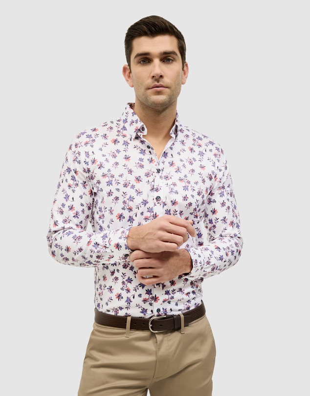 Politix - Two-tone Floral Print Long Sleeve Shirt