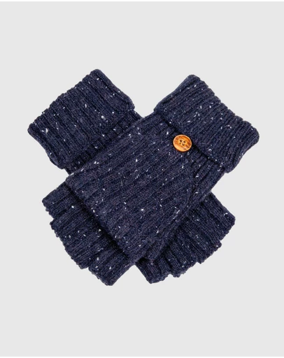 DENTS - Ribbed Knit Fingerless Gloves with Mitten Flap