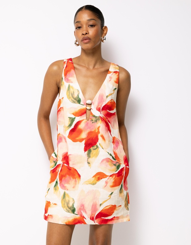 AERE - Fiora Linen Resin Trim Shift Dress