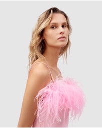 Sleeper - Boheme Mini Slip Dress With Feathers In Pink